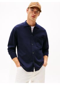 Strickjacke Tommy Hilfiger "ESSENTIAL COTTON", Herren, Gr. M, navy blau, Strick, Obermaterial: 100% Baumwolle, relaxed fit normal, Rippstrickb&uuml;ndchen, Strickjacken Strickjacke, Relaxed Fit Strick-Overshirt mit Flag-Stickerei