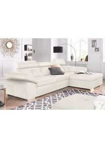 Ecksofa exxpo - SOFA FASHION "Spring, super bequem, mit Armteil- und Kopfteilfunktion", wei&szlig; (altwei&szlig;), B:284cm H:81cm T:181cm, Luxus-Microfaser (100% Polyester);Struktur (100% Polyester);NaturLEDER (echtes Rindsleder) in Sitz und R&uuml;cken. Korpus in passendem Kunstleder SOFTLUX bezogen, Sofas, Ecksofa, L-Form, wahlweise mit Bettfunktion und Bettkasten