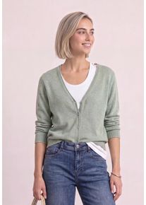 Cardigan Street One, Damen, Gr. 34, gr&uuml;n (eucalyptus), Strick, Obermaterial: 37% Baumwolle, 34% Polyacryl, 26% Polyester, 3% Elasthan, unifarben, normal h&uuml;ftbedeckend, Rundhals, B&uuml;ndchen, Strickjacken Cardigan, mit V-Neck und Knopfleiste
