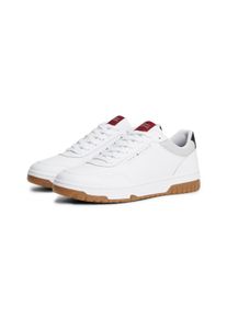 Sneaker Tommy Hilfiger "TH BASKET CORE LEATHER", Herren, Gr. 48, wei&szlig;, blau, rot, Leder, Lederimitat, Schuhe Sneaker, Halbschuh, Schn&uuml;rer mit Perforation am gepolsterten Schaftrand
