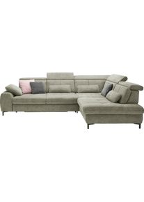 Ecksofa "SO 3400 Sitzh&ouml;he 47cm oder 49cm, Sitztiefe verstellbar, B/T 317/220 cm", gr&uuml;n (famosa gr&uuml;n), B:317cm H:84cm T:220cm, 100% Polyester, SET ONE BY Musterring, Sofas, Ecksofa, Kaltschaumpolsterung, Flachgewebe, whlw. mit Funktionen, Sitzh&ouml;he 47