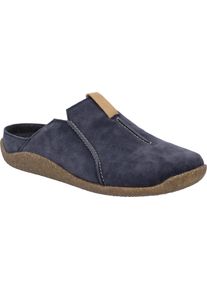 Hausschuh Josef Seibel "Vince 02", Herren, Gr. 46, blau (ocean), Kalbsleder, Basic, Schuhe Hausschuh, Schlupfschuh mit Kontrastbesatz und Logopr&auml;gung, H-Weite