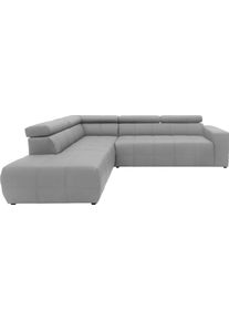 Ecksofa DOMO collection "BRANDON L-Form, auch in Leder", grau (hellgrau), B:275cm H:80cm T:228cm, Echtleder, Sofas, Ecksofa, inklusive Kopfteilverstellung, wahlweise mit Sitztiefenverstellung