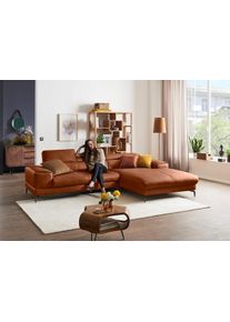 Ecksofa W.Schillig "Piedroo, Designsofa mit tollem Sitzkomfort, elegant und bequem, L-Form", braun (cognac z69), B:303cm H:70cm T:193cm, Longlife Xtra-Leder Z69: Das feinnarbige, gedeckte Softleder Z69 besticht durch seine au&szlig;ergew&ouml;hnliche Weichheit im trendigen &raquo;Vintage-Look&laquo;, Hautst&auml;rke 0, 9 - 1, 1 mm, Sofas, Ecksofa, Kopfteilverstellung, wahlweise mit Sitztiefenverstellung, Breite 303cm