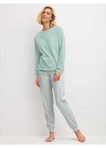 Schlafanzug Calida "Sweet Dreams", Damen, Gr. XS (36/38), light aqua, Interlock, Obermaterial: 100% Baumwolle, bequem lang, Rundhals, angesetztes B&uuml;ndchen, Homewear-Sets Schlafanzug, Langarm, Rundhals, Interlock-Qualit&auml;t, weich, bequem
