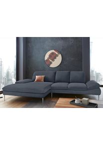 Ecksofa W.Schillig "enjoy&MORE, Designsofa, elegant und bequem, L-Form", blau (marine r66), B:310cm H:87cm T:185cm, Chenille-Flachgewebe R66 (85% Polyester, 15% Nylon);Longlife Xtra-Leder Z59: Glattleder mit modischer Pr&auml;gung. Hautst&auml;rke 0, 9 - 1, 1 mm;Stoff S37 (100% Polyester), Sofas, Ecksofa, mit Sitztiefenverstellung, F&uuml;&szlig;e Chrom gl&auml;nzend, Breite 310 cm