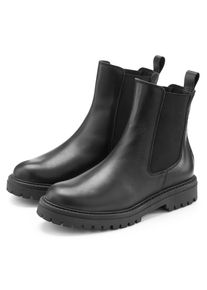 Stiefelette ELBSAND "Chelseaboots, Schlupfstiefel, Lederstiefelette, Sommerstiefelette", Damen, Gr. 40, schwarz, Obermaterial: 100% Rindsleder. Decksohle: 100% Synthetik. Futter: 100% Synthetik. Laufsohle: 100% Synthetik, unifarben, Basic, Schuhe Stiefelette, NEU Bikerboots aus Leder mit Stretch-Eins&auml;tzen & leichter Profilsohle