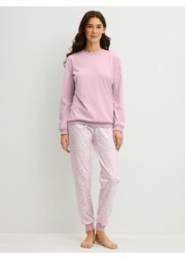 Schlafanzug Calida "Blooming Nights", Damen, Gr. XL (52/54), fragrant lila, Single Jersey, Obermaterial: 100% Baumwolle, bequem lang, Rundhals, angesetztes B&uuml;ndchen, Homewear-Sets Schlafanzug, Rundhalsausschnitt, lang&auml;rmelig, Baumwolle
