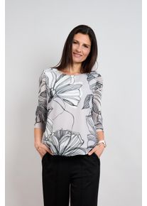 Druckbluse Seidel Moden, Damen, Gr. 50, schwarz-wei&szlig; (93,grau), Single Jersey, Obermaterial: 100% Polyester. Futter: 95% Viskose, 5% Elasthan, bedruckt, normal h&uuml;ftbedeckend, Rundhals, abgesteppte Kante, Blusen Druckbluse, 3/4-Sommerbluse mit grafischem Muster - MADE IN GERMANY