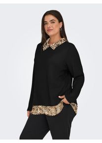 Blusenshirt Only CARMAKOMA "CARALBA LS MIX TOP JRS", Damen, Gr. L, schwarz detail:woven leo, Jersey, Obermaterial: 95% Polyester, 5% Elasthan, unifarben mit Farbeinsatz, regular fit h&uuml;ftbedeckend, Rundhals, Shirts Blusenshirt