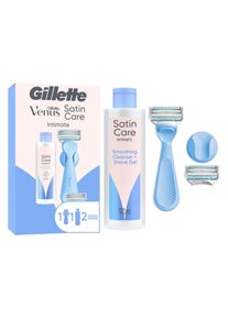 Gillette, Nassrasierer, Venus f&uuml;r den Intimbereich Rasierapparat mit 2 Klingen + Satin Care Intimpflege 2-in1 Reini