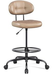 Drafting Chair Without Arms, Tall Office Chair with Footrest Ring for Standing Desk, Small Faux Leather Executive Chair