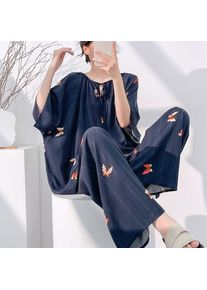 Hot 2026 Spring Summer New Women Cool Comfort Sleepwear Set Fashion Printed Loose Wide Leg Pants Large Home Clothes Two Pieceset