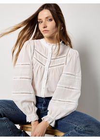 Spitzenbluse Apricot "Spitzenbluse mit R&uuml;schen", Damen, Gr. XL (42), wei&szlig;, gewebt, Obermaterial: 100% Baumwolle CO., uni, Modern, Ungef&uuml;ttert, Blusen Spitzenbluse, Spitze