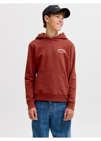 Jack & Jones Kapuzensweatshirt JACK & JONES JUNIOR "JJEBRANDES BACKP RELAXED SWEAT H SN JNR", Jungen, Gr. 176, braun (firot brick), angeraute Sweatware, Obermaterial: 60% Baumwolle, 40% Polyester, bedruckt, relaxed fit normal, Rundhals, Rippb&uuml;ndchen, Sweatshirts Kapuzensweatshirt, Baumwollmischung, relaxed fit