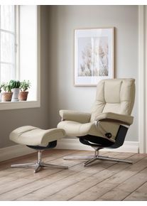 Relaxsessel stressless "Mayfair", beige (cream batick), B:83cm H:102cm T:74cm, Leder BATICK: BATICK ist ein leicht korrigiertes, durchgef&auml;rbtes und genarbtes M&ouml;belleder, bei dem die meisten Unebenheiten und Spuren in der Regel entfernt wurden., Sessel, Relaxsessel, mit Hocker, mit Cross Base, Gr&ouml;&szlig;e S, M & L, Holzakzent Schwarz