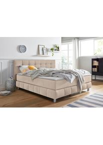 Boxspringbett Home Affaire "Salo", beige, B:214cm L:211cm, Struktur (100% Polyester);Bezug der Spiegelfl&auml;che Matratzendrell aus 100% Polyester;Samtoptik (100% Polyester), Komplettbetten, Boxspringbett, incl. Topper, 6 Breiten, 2 H&auml;rtegrade, TFK auch in H&auml;rtegrad 4