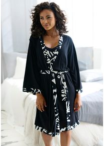 Kimono French Connection, Damen, Gr. 36/38, schwarz-wei&szlig; (schwarz), Viskose, unifarben, Kurzform, Hausm&auml;ntel Kimono, im zeitlosen Schwarz-Wei&szlig;-Look, Topseller