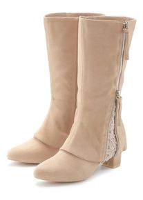 Stiefel Lascana "Boots, Stiefelette", Damen, Gr. 41, beige, Obermaterial: 100% Textilmaterial. Decksohle: 100% Lederimitat. Futter: 100% Textilmaterial. Laufsohle: 100% Synthetik, unifarben, Basic,festlich, Schuhe Stiefel, mit raffiniertem Spitzendetail und Zierrei&szlig;verschluss