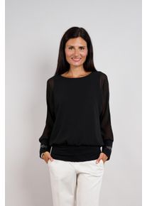 Langarmbluse Seidel Moden, Damen, Gr. 44, schwarz (99,schwarz), Single Jersey, Obermaterial: 100% Polyester. Futter: 95% Viskose, 5% Elasthan, unifarben, Basic, l&auml;ssig geschnitten h&uuml;ftbedeckend, Rundhals, B&uuml;ndchen, Blusen Langarmbluse, Rundhals / Transparente &Auml;rmel / MADE IN GERMANY