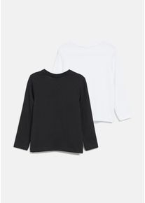 Langarmshirt s.Oliver JUNIOR, Jungen, Gr. 128, schwarz, wei&szlig;, Jersey, Obermaterial: 100% Baumwolle, unifarben, bequem h&uuml;ftbedeckend, Rundhals, abgesteppte Kante, Shirts Langarmshirt, 2er Pack Shirt / f&uuml;r Boys / Rundhals