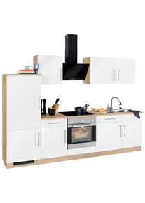 Wiho-K&uuml;chen K&uuml;chenzeile WIHO K&Uuml;CHEN "Cali", wei&szlig; (k&uuml;che: braun, korpus: sonoma eiche nachbildung, arbeitsplatte: sonoma eiche nachbildung), B:280cm T:60cm, Komplettk&uuml;chen-Sets, K&uuml;chenzeile, mit E-Ger&auml;ten, Breite 280 cm