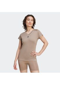 T-Shirt adidas Performance "AEROREADY TRAIN ESSENTIALS MINIMAL BRANDING V-NECK", Damen, Gr. L, schwarz (chalky braun, schwarz), Obermaterial: 93% Polyester, 7% Elasthan, V-Ausschnitt, Shirts T-Shirt, Trainingsshirt, feuchtigkeitsabsorbierend mit V Ausschnitt
