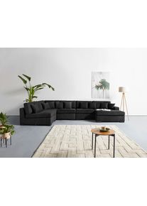 Wohnlandschaft Home Affaire "Skara U-Form", grau (anthrazit), B:390cm H:86cm T:190cm, 100% Polyester, Sofas, Wohnlandschaft, Lounge-Sofa mit Federkernpolsterung, in vielen Bezugsvarianten