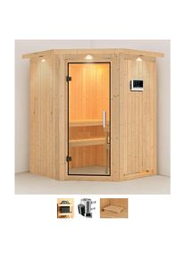 Sauna Karibu "Nanna", beige (naturbelassen), Saunaofen, externe Steuerung, 3,6 kW, Saunen, Sauna, Ofen 3,6 kW externe Strg.easy