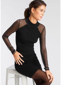 Strickkleid Melrose, Damen, Gr. 42, N-Gr, schwarz, Feinstrick, Obermaterial: 70% Viskose, 30% Polyamid. Spitze: 100% Polyamid, gemustert, unifarben, sehr figurbetont mini, eng, Kleider Strickkleid, in Mini-L&auml;nge, aus Feinstrick mit Meshapplikation