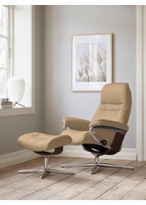 Relaxsessel stressless "Sunrise", beige (sand paloma), B:83cm H:105cm T:74cm, Leder PALOMA: PALOMA ist ein durchgef&auml;rbtes Semianilin-M&ouml;belleder mit nat&uuml;rlicher Narbung., Sessel, Relaxsessel, mit Cross Base, Gr&ouml;&szlig;e S, M & L, Holzakzent Braun