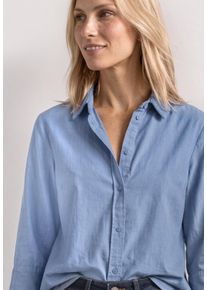 Hemdbluse Street One, Damen, Gr. 42, northern blau, Web, Obermaterial: 100% Baumwolle, unifarben, normal h&uuml;ftbedeckend, Rundhals, abgesteppte Kante, Blusen Hemdbluse, 3/4-Arm-Hemdbluse mit Cordmix