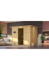 Sauna Karibu "Soraja", beige (naturbelassen), Bio-Kombiofen, externe Steuerung, 9 kW, Saunen, Sauna, Ofen 9 kW Bio externe Strg easy