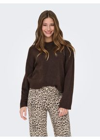 Rundhalspullover Only "ONLSIMONI L/S O-NECK PULLOVER KNT NOOS", Damen, Gr. XL, braun (coffee bean detail:melange), Strick, Obermaterial: 74% Polyacryl, 24% Polyester, 2% Elasthan, meliert, regular fit normal, Rundhals, Pullover Rundhalspullover, Materialmix, regular fit