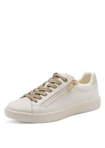 Plateausneaker Tamaris, Damen, Gr. 41, wei&szlig; (sanftes wei&szlig;), Leder, Lederimitat, clean, kontrastfarbene Details, Schuhe Plateausneaker, Schn&uuml;rer, Halbschuh, Freizeitschuh mit Au&szlig;enrei&szlig;verschluss