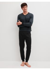 Schlafanzug Calida "Relax Streamline 2", Herren, Gr. L (52/54), schwarz, Interlock, Obermaterial: 100% Baumwolle, bequem lang, V-Ausschnitt, angesetztes B&uuml;ndchen, Homewear-Sets Schlafanzug, V-Ausschnitt, mit langen &Auml;rmeln, Interlock-Qualit&auml;t