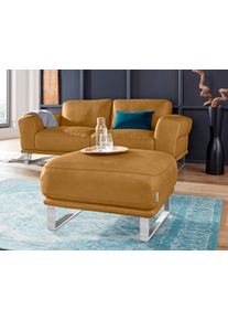 Hocker W.Schillig "montanaa", gelb (kurkuma z69), B:71cm H:42cm T:71cm, Hocker, Hocker, mit Metallkufen in Chrom gl&auml;nzend, Breite 71 cm
