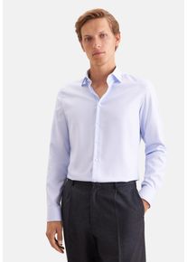 Businesshemd Seidensticker "Schwarze Rose", Herren, Gr. M (39), verl&auml;ngerte &Auml;rmell&auml;ngen, blau, 100% Baumwolle, Strukturmuster, tailored fit, 2-Knopf-Manschette, Hemden Businesshemd, Shaped 1/1 Extra lang Kentkragen Struktur