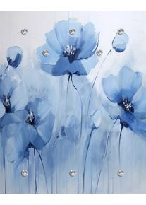 Garderobenpaneel queence "Wandgarderobe mit Motiv Mohnblume Aquarell inkl. Edelstahlhaken", blau, B:100cm H:120cm T:2,5cm, Acrylglas, Edelstahl, Garderobenpaneele, Garderobenpaneel, HD Premium Druck auf Acrylglas