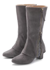 Stiefel Lascana "Boots, Stiefelette", Damen, Gr. 37, anthrazit, Obermaterial: 100% Textilmaterial. Decksohle: 100% Lederimitat. Futter: 100% Textilmaterial. Laufsohle: 100% Synthetik, unifarben, Basic,festlich, Schuhe Stiefel, mit raffiniertem Spitzendetail und Zierrei&szlig;verschluss
