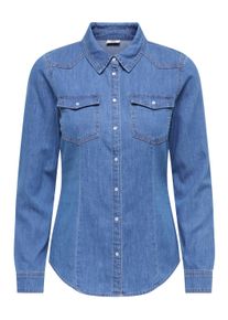 Jacqueline de Yong Jeansbluse JDY "JDYSANDIE L/S SHIRT DNM", Damen, Gr. XS, blau (medium blau denim), Denim/Jeans, Obermaterial: 100% Baumwolle, unifarben, normal, Blusen Jeansbluse, Baumwolle, Denim, slim fit