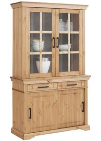Vitrine OTTO HOME "Anabel Buffet mit 2 Glast&uuml;ren, Schubk&auml;sten und 2 Schiebet&uuml;ren", beige (natur), B:110cm H:190cm T:45cm, Massivholz, Schr&auml;nke, Vitrine, aus massiver Kiefer, FSC, Breite/Tiefe/H&ouml;he 110/45/190 cm