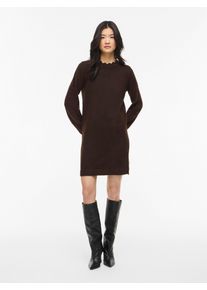 Strickkleid Vila "VINIKOLINA O-NECK L/S KNIT DRESS - NOOS", Damen, Gr. XXL, N-Gr, coffee bean detail:melange, Feinstrick, Obermaterial: 97% Polyester, 3% Elasthan, meliert, regular fit kurz, Rundhals, Kleider Strickkleid, Materialmix, regular fit