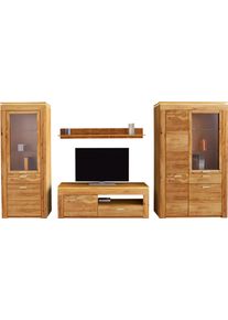 Wohnwand VOGL M&Ouml;BELFABRIK, braun (wildeiche teilmassiv), Kastenm&ouml;bel-Sets, Wohnwand, Set 4 tlg. besteht aus 2 Vitrinen, 1 Lowboard und 1 Wandregal