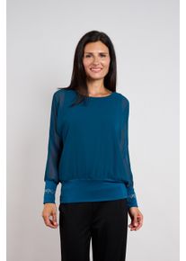 Langarmbluse Seidel Moden, Damen, Gr. 48, blau (76,petrol), Single Jersey, Obermaterial: 100% Polyester. Futter: 95% Viskose, 5% Elasthan, unifarben, Basic, l&auml;ssig geschnitten h&uuml;ftbedeckend, Rundhals, B&uuml;ndchen, Blusen Langarmbluse, Rundhals / Transparente &Auml;rmel / MADE IN GERMANY