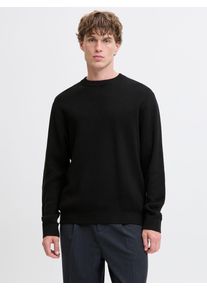 Jack & Jones Rundhalspullover JACK & JONES "JPRBLAMILANO STITCH KNIT CREW NECK SN", Herren, Gr. XS, schwarz, Strick, Obermaterial: 100% Baumwolle, unifarben, relaxed fit normal, Rundhals, B&uuml;ndchen, Pullover Rundhalspullover, Baumwolle, relaxed fit