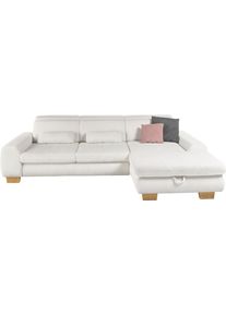 Ecksofa, grau (silber), SET ONE BY Musterring, Sofas, B/H/T: 307cm x 86cm x 195cm, Cord, Ottomane rechts, Sitzh&ouml;he 49cm,Sitztiefenverstellung im 3-Sitzer,Kopfteilverstellung,Bettfunktion,Bettkasten, 88% Polyester;12% Polyamid, Ecksofa, Kopteil verstellbar, mit Bettfunktion, in Cord, silver, Sitzh&ouml;he 49, B:307cm H:86cm T:195cm