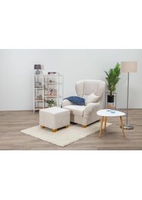 Ohrensessel Home Affaire "Oliver, B: 92 cm, Sitzh&ouml;he: 41 cm", beige, B:92cm H:103cm T:93cm, 100%Polyester, Sessel, Ohrensessel, 1 Zierkissen