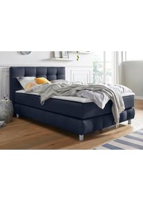 Boxspringbett Home Affaire "Salo", blau, B:154cm L:211cm, Struktur (100% Polyester);Bezug der Spiegelfl&auml;che Matratzendrell aus 100% Polyester;Samtoptik (100% Polyester), Komplettbetten, Boxspringbett, incl. Topper, 6 Breiten, 2 H&auml;rtegrade, TFK auch in H&auml;rtegrad 4
