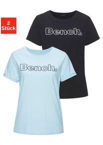T-Shirt BENCH. LOUNGEWEAR, Damen, Gr. 32/34, bunt (1x hellblau, 1x schwarz), Single Jersey, Obermaterial: 100% Baumwolle, unifarben, Basic, bequem h&uuml;ftlang, Rundhals, Umschlagsaum, Shirts T-Shirt, im doppelpack mit Logodruck, Loungewear